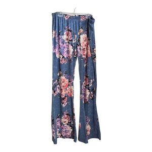 Acting Pro Floral Pull On Boot Cut Pants - Blue and Pink Size Med